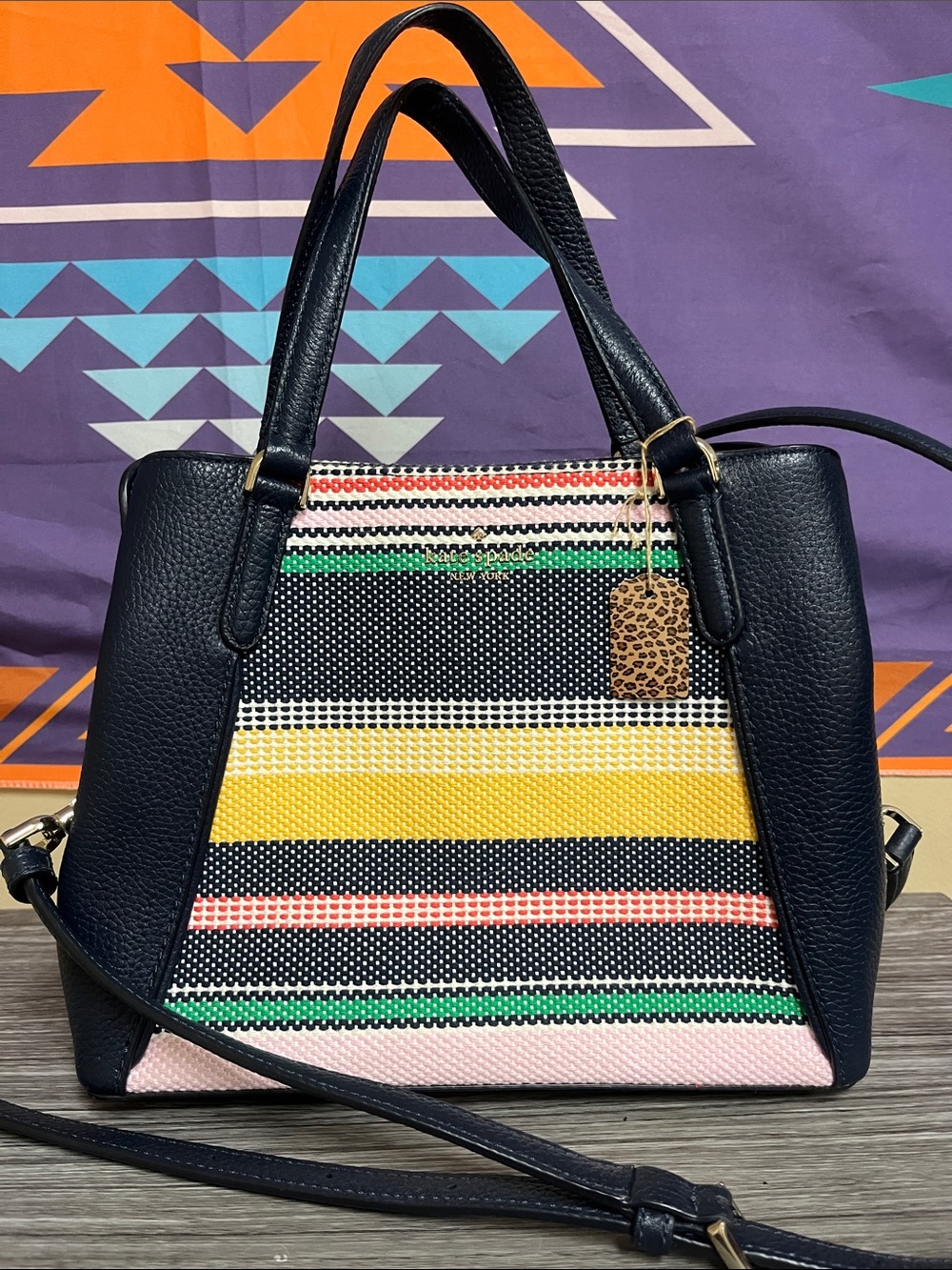 kate spade Navy Multicolor Striped Satchel